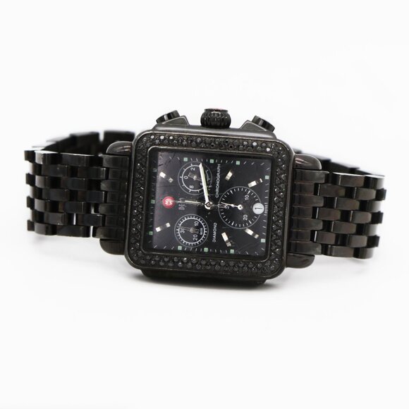 Michele Deco Diamond Chronograph Noir Diamond Black Steel Watch - Picture 2 of 6